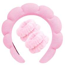 Headband For Washing Face Wristband Set Sponge Makeup Skincare Headband Terry Cloth Bubble Soft Get Ready Hairband Women Girl Puffy Padded Headwear Non Slip Thick Hair Accessory,Skincare Headband,Beauty,Skin Care Products,Spa,Self Care,Skin Care Tools,Face Care,Esthetician Supplies,Skin,Face Wash,Facial - Pink - View 8