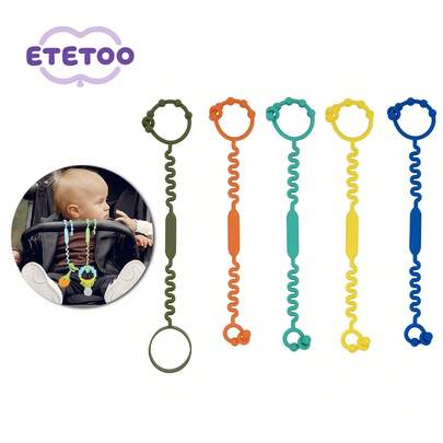 [ETETOO] 5pcs/Pack, Rainbow Color, Silicone Toy Safety Strap, Christmas Gift, Suitable For Stroller, High Chair, Car Seat, Silicone Toy Safety Strap