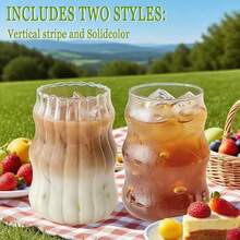 1pc 550ML High Borosilicate Glass Cup, Simple Wave Design, Heat-Resistant, Large Capacity Juice Glass, Milk Threaded Cloud Cup, Suitable For Home, Office, Restaurant, Milk Cup, Coffee Cup, Comes With Butterfly Straw - Multicolor - View 3