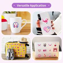 50张情人节爱心贴纸，卡通爱情贴纸，情人节礼物，爱心贴纸，粉色贴纸，适用于笔记本电脑、保险杠、滑板、水瓶、电脑、手机 - C - 查看 3