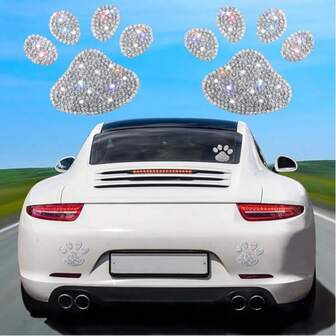 Pegatinas de cristal para ventanas de coche, pegatinas de cristales brillantes, pegatinas de huellas de patas de perro brillantes, calcomanía de emblema de decoración para coche.