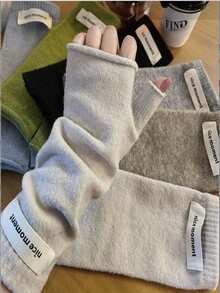 French Casual Style Thick Fingerless Gloves, Warm For Autumn/Winter, Unisex Solid Color Fingerless Gloves, Warm Knitted Touchscreen Gloves, Versatile For Women In Autumn/Winter French Casual Style Thick Fingerless Gloves, Warm Faux Cashmere Knitted Fingerless For Women In Autumn/Winter+Winter Gear+Gloves Bear+Christmas Summer - Multicolor - View 4
