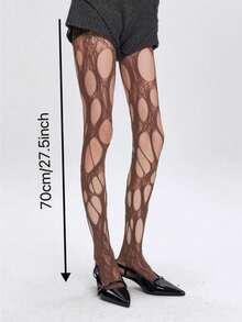 Women's Solid Color Cut Out Sheer Stretchy Sexy Fishnet Tights, Fashionable Comfy High Stretch Pantyhose For Daily Wear, Ladies Bottoms For All Seasons, Clothes - 棕色 - 查看 2