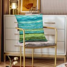 Watercolor Aqua Waves Throw Pillow Covers 18x18 Set Of 2 Teal Blue Green Short Pl 11ush Pillows Case Abstract Striped Square Cushion Cover Decorative Pillowcases For Couch Bed,18inchx18inch(Packof2),BlueGreen - 藍綠色 - 查看 7