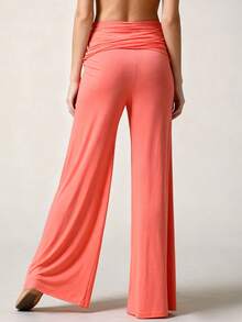 Womens Foldover Pants - Ultra Soft Stratum Tech Performance Elastic Mid Rise Wide Leg Casual Lounge Yoga Pants - 橘色 - 查看 4