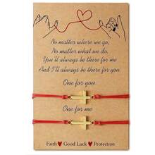 Goodwaro 2Pcs Pinky Promise Bracelet Stainless Steel Cross/Evil Eyes/Knot Matching Couple Friendship Bracelets Mother Daughter Best Friend Gift For Women - Red - View 10