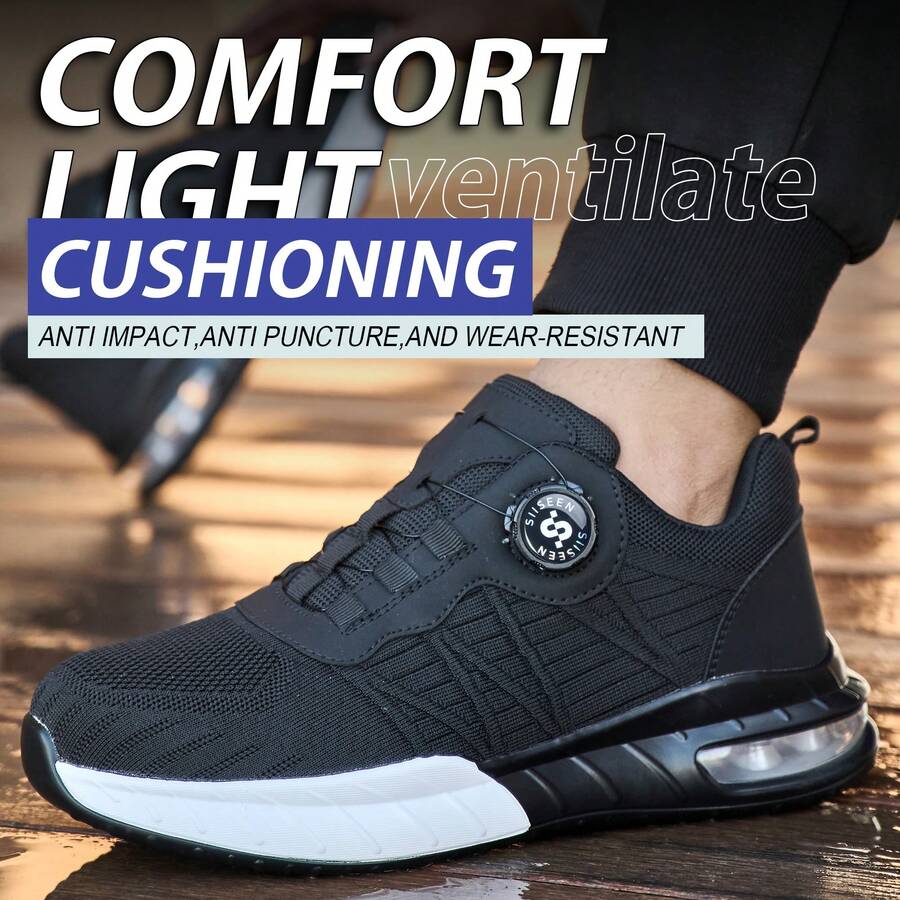 New Breathable Steel Toe Cap Shoes For Men And Women, Anti-Smashing And Anti-Piercing Work Shoes, Lightweight And Fashionable - Black - View 1