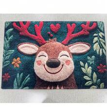 1pc New Winter Cute Smiling Deer Print Doormat, Uploaded Real Photos & Details, Suitable For Living Room, Bedroom, Indoor - Machine Washable - Flannel Material, Delicate Wrap, Skin-Friendly, No Pilling, Water-Resistant Easy Care, No Odor - Ideal For Home Decor, Room Decor, Living Room Carpet, Bedroom Carpet, Bathroom Carpet, Kitchen Carpet, Area Rug, Hotel Decor - Area Rug, All Season Use - Multicolor - View 6