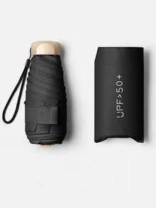 1pc Mini Travel Umbrella, Foldable Umbrella, Outdoor Portable Sunshade Umbrella, UV Protection Sunshade Umbrella, With Storage Bag, Sun Protection, 6 Ribs + Thickened Black Waterproof Coating, Essential For Travel, Suitable For Outdoor, Travel, Summer Sun Protection, Windproof And Waterproof