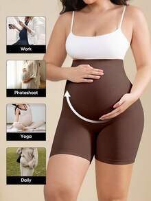 Pregnant Women's High Elasticity 5-Point Maternity Leggings - Ideal For Everyday Wear - Coffee Brown - View 4