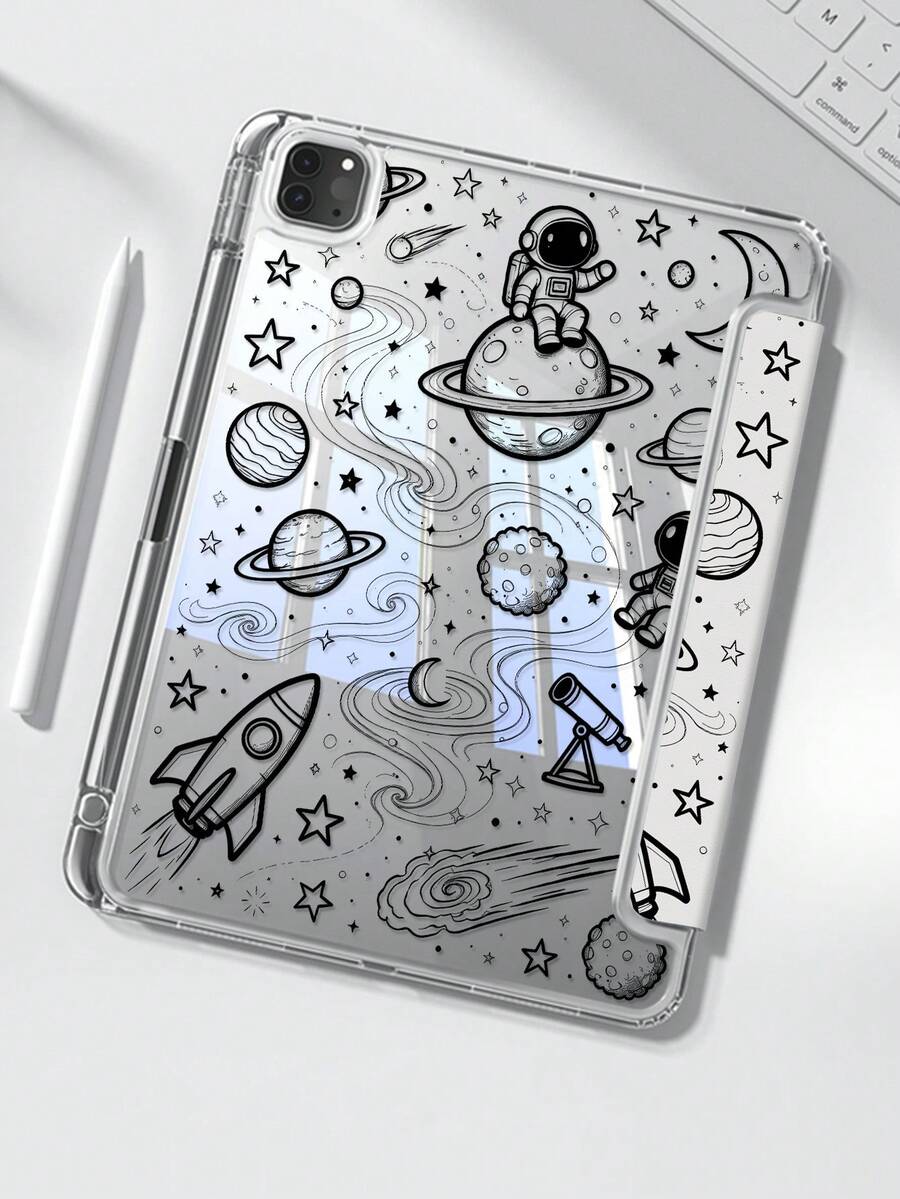 The Beautiful And Cute Cartoon Animation Space Moon Astronaut Double-Sided Painted Acrylic Transparent Crystal Back Cover Is Shockproof And Suitable For IPad 7th Generation, 8th Generation (10.2 Inches), And 10th Generation. It Has A Built-In Pen Slot And Supports Sleep And Wake-Up Functions/Multiple Folding Stand Methods. These Are Festival Gifts - Multicolor - View 1