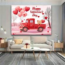 2D Flat, 1pc Valentine's Day Spotlight Background Banner With Red Heart Truck And Teddy Bear Design Made Of Polyester Fiber For Wedding Anniversary Party Photo Shoot Props - 1PCS - View 6