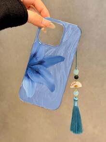 蓝百合彩绘吊饰带流苏吊坠，优雅新款设计羽毛雪纺银色简约时尚手机壳，兼容 15、 15 Pro Max、Apple P13、P14、P11 软壳、P12 防摔、XS.XR/78P.78GES2、A14/A15 S23 U/A50 A12 A32 A52 A72 A51 A21S A13 A14 S22 Ultra S23 A33 A53 S20 FE 手机保护壳防水防震防刮 - 彩色 - 查看 6