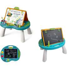 Este juego de 48 piezas de tablero de dibujo magnético de doble cara para niños incluye una pizarra magnética portátil y desmontable de doble cara con diversos accesorios para dibujar y escribir. Es el regalo perfecto para Navidad, cumpleaños y Año Nuevo. - Azul - Ver 2