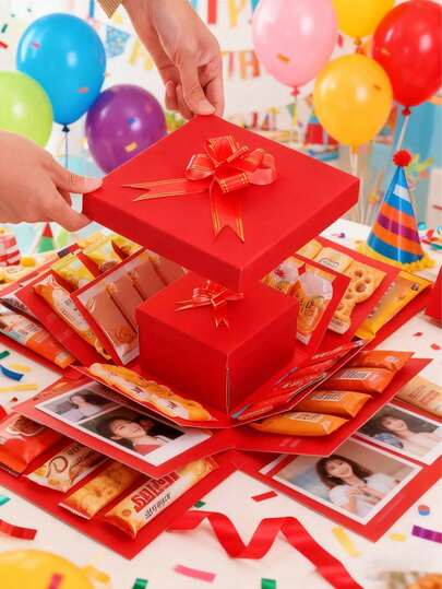 1 Set Of 5-Layer DIY Creative Explosion Gift Box, Can Customize Various Mysterious Gifts, Explosion Gift Box Set Surprise Gift Photo Box Creative DIY Scrapbook Album Accessories Snacks Gifts For Couples, Birthday, Proposal, Valentine's Day, Mother's Day, Graduation Party, Christmas Party, Baby Shower, 2026 New Year Party Decoration