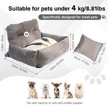 HazoWill 宠物汽车座椅和旅行床，适用于小型犬和猫，增高座椅带防滑底座和可调节绑带，轻便、可折叠、多用途设计，时尚、舒适，适合公路旅行和居家 - 灰色 - 查看 13