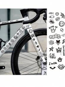 涂鸦自行车贴纸，适用于自行车车架上管，卡通DIY反光防水自行车贴纸，公路自行车车架贴纸 - 彩色 - 查看 1