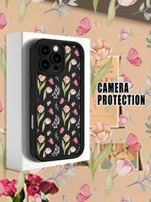 1 Piece Phone Case With Pink Tulip And Butterfly Design On A Black Background, Elegant Floral Style, Soft TPU, Full Impact And Anti-Slip Protection, Compatible With IPhone 17 ProMax/16/15/14/13/12/11/Plus/Pro/ProMax, Compatible With Galaxy A34/A35/A54/A55, Galaxy S20/S21/S22/S23/S24/S25 Ultra/Plus, Compatible With Galaxy//Honor// - 黑色 - 查看 9