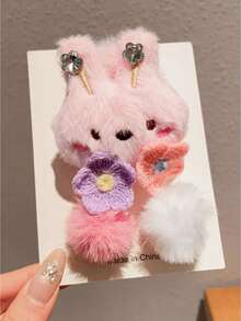 1/2个装儿童可爱毛绒兔子发圈，用途广泛，优雅百搭，适合扎马尾辫、丸子头等发型，秋冬季适用。 - 彩色 - 查看 4