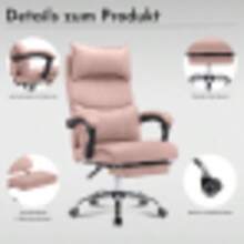 Ergonomischer Bürostuhl, PU Leder Chefsessel Stuhl, Schreibtischstuhl Höhenverstellbarer Drehstuhl Mit Doppelt Verstellbare Lendenwirbelstütze BEIGE - Pink - View 1