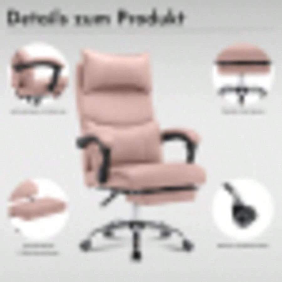 Ergonomischer Bürostuhl, PU Leder Chefsessel Stuhl, Schreibtischstuhl Höhenverstellbarer Drehstuhl Mit Doppelt Verstellbare Lendenwirbelstütze BEIGE - Pink - View 1