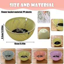 1/2 سلة معلقة بلاستيكية - تصميم بيضاوي مخطط، قوية ومقاومة للطقس للاستخدام الداخلي والخارجي، أصيص زهور معلق للحديقة والشرفة والفناء، مع سلسلة مرفقة، سطح مطلي مخطط للاستخدام الداخلي والخارجي - متعدد الألوان - مشاهدة 2