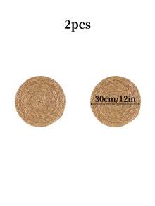 6pcs Set Woven Placemats, 12-Inch Round Rattan Placemats, Handmade Natural Water Hyacinth Woven Placemats, Farmhouse Style Woven Placemats, Country Woven Willow Placemats, Suitable For Dining Table, Home, Wedding - Multicolor - View 18