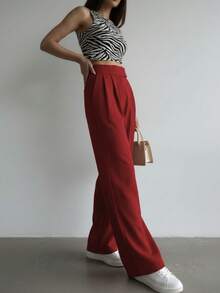 Women's Pants, High Waist, Flare, Flared, Casual, Modern, Elegant, Sophisticated, Palazzo Pants, High Waist, With Side Pockets, Romantic Fabric, Flare, Bell Bottom, Wide Leg, Sweatpants, Pants With Belt, Women's Jeans High Waist With Lycra Cotton Polyester Elastane, Premium Black Skinny Pants Women's High Waist With Lycra Elastane Black Jeans Black Twill Pants Women's Skinny Pants Crepe Mesh With Lined Belt High Waist Slim Quality, Women's Pants, Tailoring, Pantyhose, Crepe Pants, Jeans, Jogger, Denim Jacket, Linen, Women's Wide Leg Palazzo Pants, Monsca Zipper, Women's Jeans High Waist Up To The Navel With Elastane Lycra Women's Clothing, Wide Leg Pants, Duna Social Palazzo Pants High Waist With Elastic Loop Zipper And Button, Does Not Contain Lining, Women's Palazzo Pants With Pocket High Waist Super Fashion, Modal, Social, Elegant, Social, Blogger, Shows Off Her Butt, Dresses Really Well, - 酒紅色 - 查看 5
