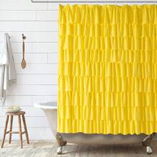 Ruffle Shower Curtain, 72-Inches Extra Long, Yellow Ruffled Bath Curtains For Bathroom, Fabric Farmhouse Decor, Soft Touch Decorative Cloth Textured, (72 Inch Wide,1 Panel),72inchWx72inchL(Packof1),Yellow - Yellow - View 3