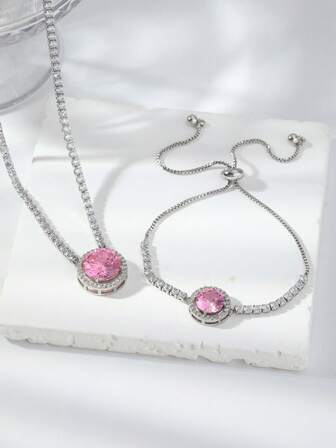 Set de 2 piezas de joyería de pulsera y collar con circonita cúbica de colores minimalista y de alta gama