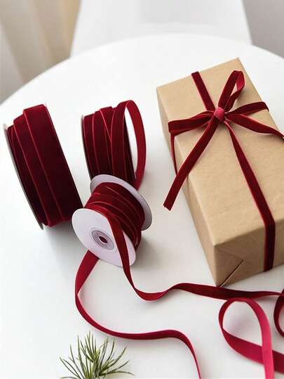 5 Yards Luxury Burgundy Single-Sided Velvet Ribbon, Suitable For Gift Wrapping, DIY Jewelry, Christmas Tree Decoration And Wedding Decor, Christmas Ribbon, Gift Wrapping Ribbon, Burgundy Christmas Decor, Craft Ribbon, Christmas Ribbon, Christmas Gift Wrapping Ribbon, Gift Wrapping Supplies, Christmas Ribbon, Christmas Bow, Craft Ribbon