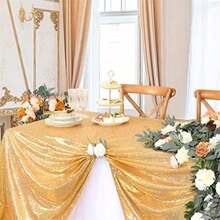 B-COOL - Mantel Rectangular de Lentejuelas para San Valentín, Navidad, 60 x 102 Pulgadas, sin Costuras, Tela de Lentejuelas Rojas, para decoración(127 x 127 cm (Cuadrado) Oro) - Multicolor - Ver 2