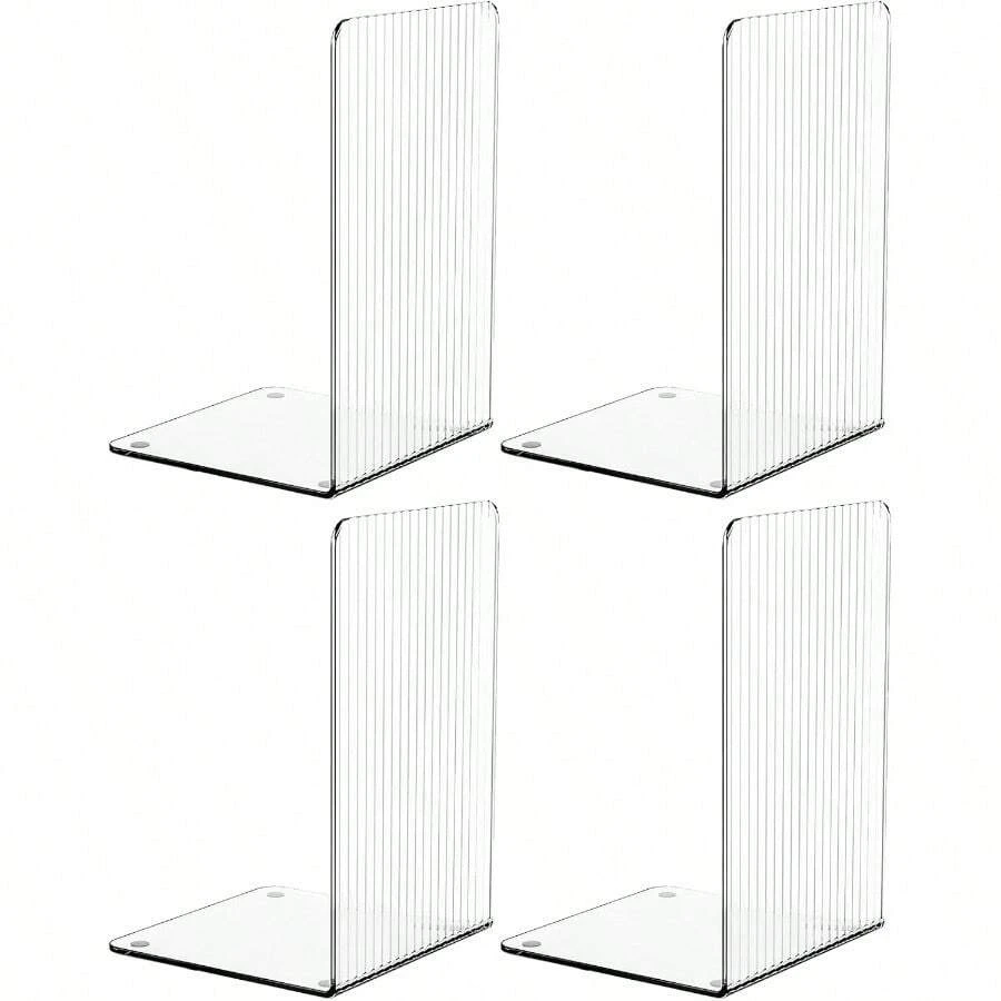 WSXC 4 PCS Clear Acrylic Bookends For Shelves DecorativeInvisible Book Stopper With Non-Slip Mats For Heavy Books Small Acrylic Book Ends For Home Office School Supplies And Bookshelf - 無色 - 查看 1