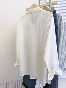Women's Textured Sheer Striped Long Sleeve Casual Business Blouse, Autumn/Winter - White - View 2
