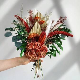 Natural Dried Flower Bouquet - Autumn Pampas Grass And Eucalyptus Decor, Everlasting Flower Arrangement Suitable For Vase, Rustic Home, Wedding, Dining Table Centerpiece