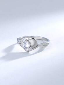 1 chiếc nhẫn bạc hình trái tim đính đá Zirconia phát sáng trong bóng tối, nhẫn thiết kế sang trọng, phiên bản phát sáng trong bóng tối, phụ kiện ngọt ngào và mát mẻ (Phát sáng sau khi hấp thụ ánh sáng, không phát sáng nếu không hấp thụ ánh sáng) - Bạc - Xem 3