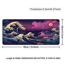 大型日式海浪游戏鼠标垫 - 防滑、可水洗橡胶底座桌垫，饰以鲜艳的蓝红色《神奈川冲浪里》图案，是游戏玩家和专业人士的理想之选。加长加厚桌垫，防滑底座，耐用织物面料。 - 彩色 - 查看 11