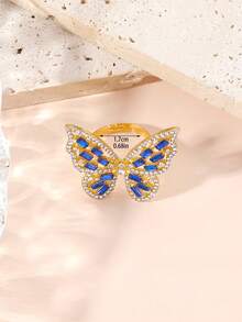 1枚独特熔岩纹理蝴蝶开口戒指，适合女性日常佩戴 - 金藍 - 查看 3