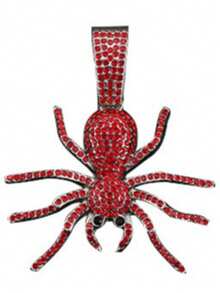 一套嘻哈新款红色蜘蛛吊坠项链，镶嵌红色水钻，搭配链手链和红色男士手表，个性时尚酷炫男士配饰 - 紅色 - 查看 17