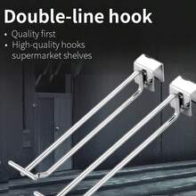 Gancho de Metal 40CM Doble con Ranura – Resistente a Oxidación, Fácil de Montar, Accesorio para Estanterías de Supermercado, Perfecto para Exhibidores de Joyería y Tiendas con Tubos Cuadrados - Plateado - Ver 4