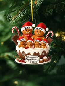 Personalized Family Name Ornament Custom Text Christmas 2025 Gingerbread Family Decoration Holiday Tree Hanging Ornament Winter Keepsake Gift For Parents Kids Friends Home Decor Personalized Ornament Fashionable Holiday Decoration Stocking Stuffer Gift Exchange Family Name Ornament
