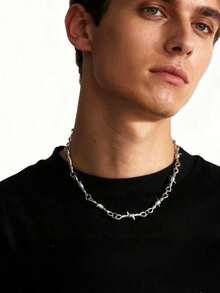 1 pieza Collar con colgante de aleación con decoración de espinas, accesorio diario para hombres - Plateado - Ver 3