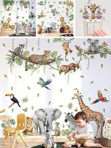 BRUP 1/2/3 Sheets Animal Wall Stickers With Lion Giraffe Zebra And Monkey Designs, Removable Peel And Stick Animal Decals For Kids Room Nursery Bedroom Decor, Wildlife Adventure Theme Art - Multicolor - View 1
