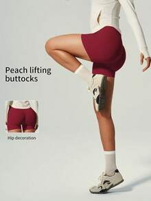 UONNOU Viral High Waist Gym Shorts | Sculpting Butt-Lifting Activewear - Red - View 3