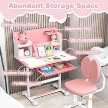 Lifezeal Kid's Study Desk & Chair Set With Tilt Desktop, Pen Holder & Tray, Reading Stand - Hồng - Xem 6
