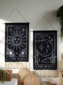 Bộ 1/2 tấm thảm trang trí Tarot, Thảm trang trí hình Mặt Trời và Mặt Trăng có tua rua, Trang trí phù thủy sao đen trắng, Vải phong cách Boho chiêm tinh, Treo tường chủ đề Tarot tâm linh, Thích hợp cho phòng ngủ, phòng khách, ký túc xá, Trang trí nhà theo phong cách Gothic huyền bí, Banner Tarot có tua rua, Trang trí tường sao huyền bí - Nhiều màu - Xem 13