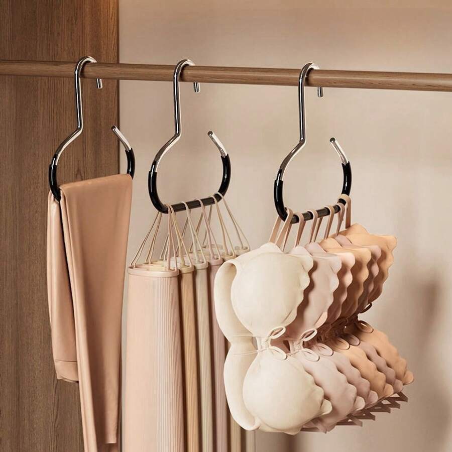 Stainless Steel Non-Slip Curve Design Hooks - Space-Saving Hangers For Clothes, Scarves, Ties & Underwear Storage Rack - Durable Portable Multi-Functional Invisible - Black/4pcs - View 1