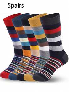 5 Pairs Men's Striped Mid-Calf Casual Everyday Socks - Multicolor - View 4