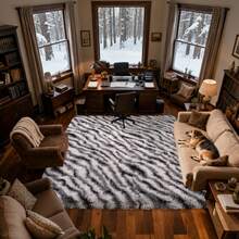 Large Shaggy Area Rug For Living Room & Bedroom – Washable Fluffy Carpet With 1.7in High Pile, Plush Aesthetic Throw Rug, Non-SIip Rubber Backing With 4 Anti-SIip Pads, Durable Edge Stitching – Cozy Minimalist Decor – Great Gift For Halloween & Christmas, Perfect For Play Rooms & Parties – Heavyweight 700g+/㎡ – Sizes: 4*6 / 5*7 / 6*9 / 8*10 / 9*12 Ft - 斑馬 - 查看 2
