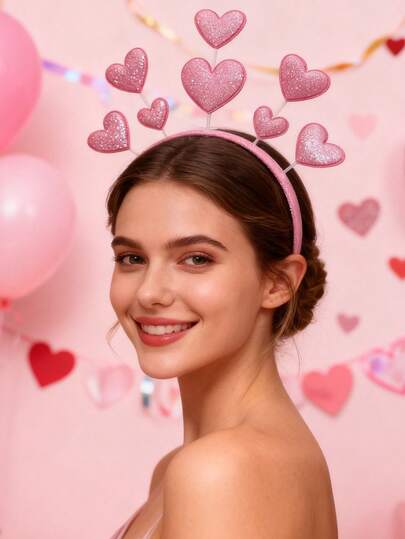 1件时尚发箍，欧美INS风，红色亮片心形头饰，适合情人节、婚礼、派对等场合。